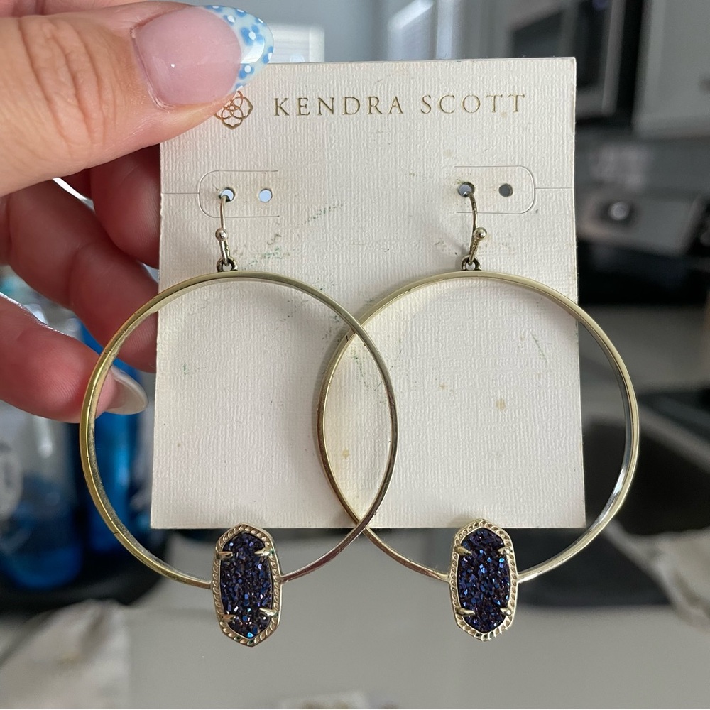 Kendra Scott Elora Hoop Earrings Gold Purple Drusy